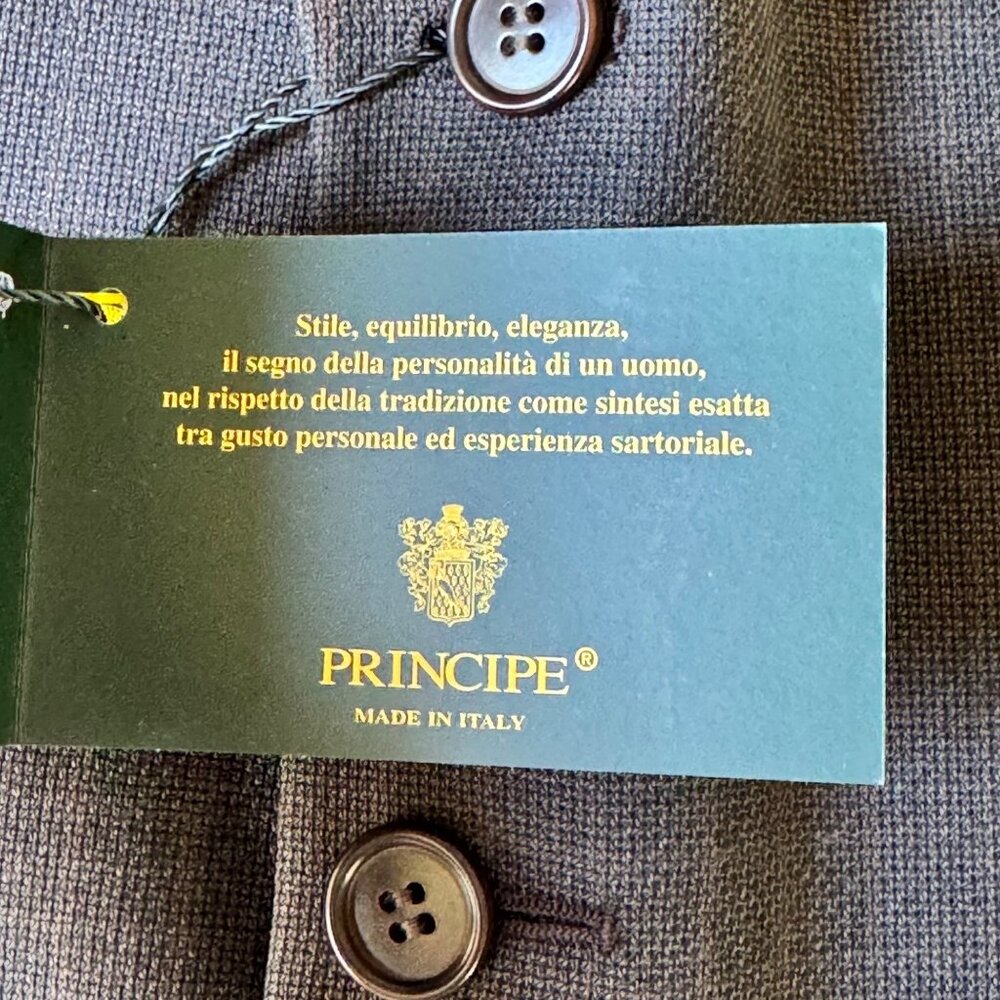 Principe Mens 44R Sport Blazer 100% Wool 3 Button Gray Tan Windowpane Italy New - Picture 10 of 16